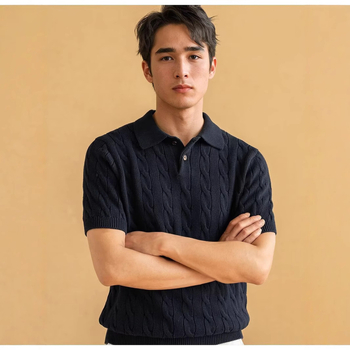 Мъжко поло с дълги ръкави, бродерия, свободна кройка, смес от памук и полиестер, тънък летен модел