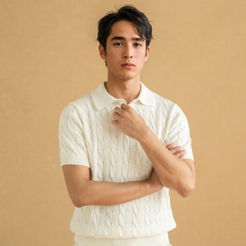 Мъжко поло с дълги ръкави, бродерия, свободна кройка, смес от памук и полиестер, тънък летен модел