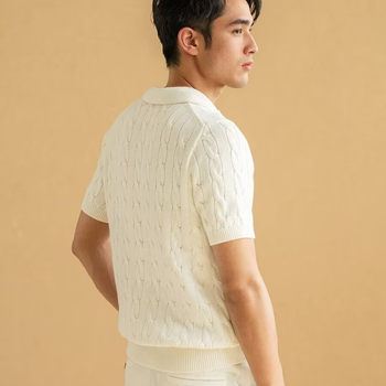 Мъжко поло с дълги ръкави, бродерия, свободна кройка, смес от памук и полиестер, тънък летен модел