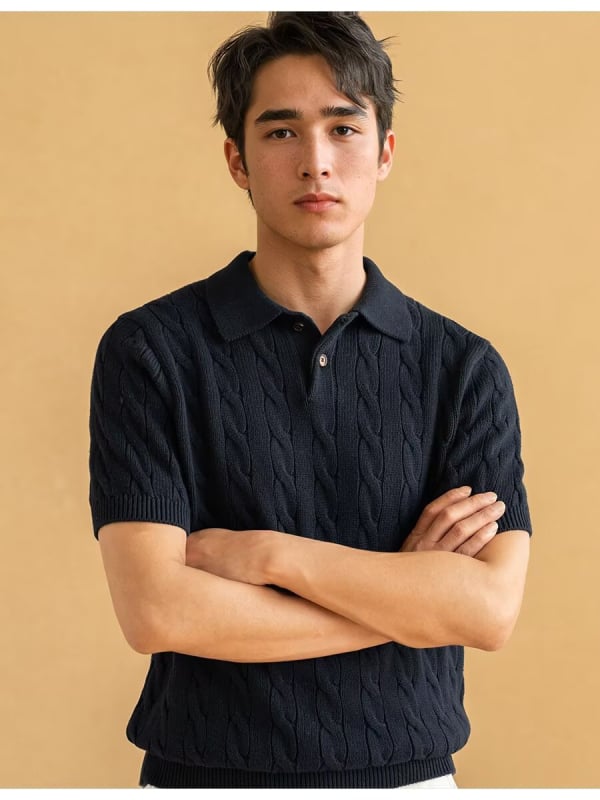 Мъжко поло с дълги ръкави, бродерия, свободна кройка, смес от памук и полиестер, тънък летен модел