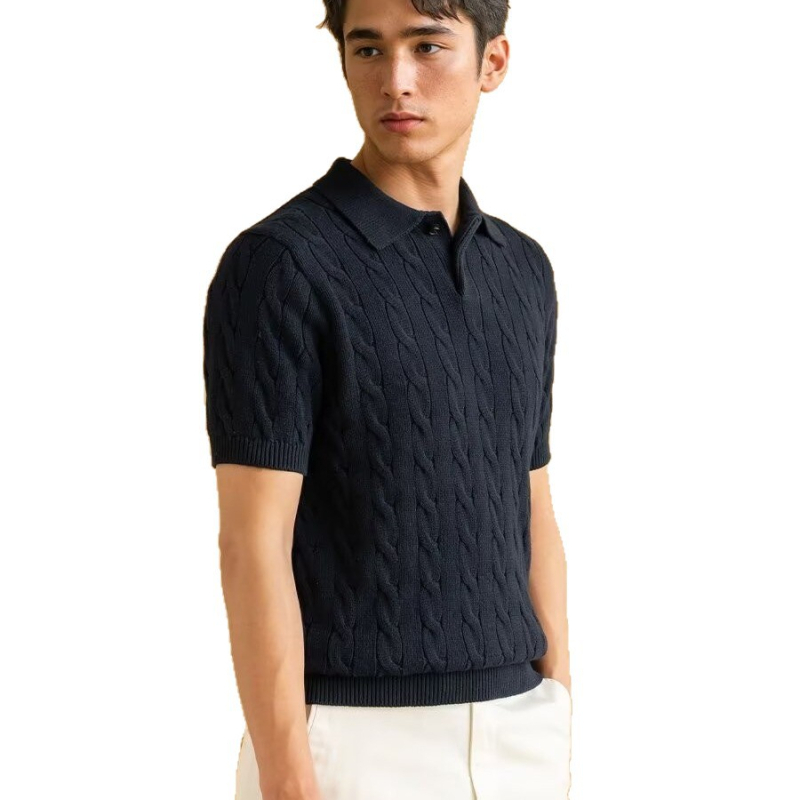 Мъжко поло с дълги ръкави, бродерия, свободна кройка, смес от памук и полиестер, тънък летен модел