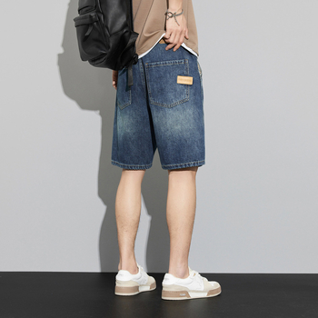 Мъжки дънкови къси панталони до коляното, права кройка, памучно-разтеглив деним, 95.1% памук, лято 2025