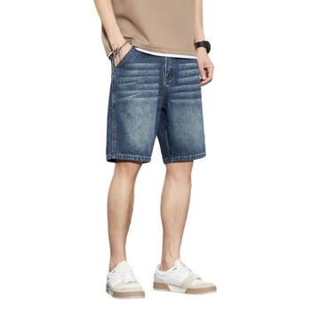 Мъжки дънкови къси панталони до коляното, права кройка, памучно-разтеглив деним, 95.1% памук, лято 2025