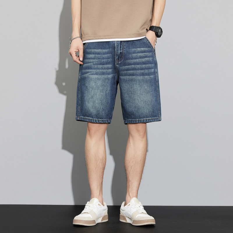 Мъжки дънкови къси панталони до коляното, права кройка, памучно-разтеглив деним, 95.1% памук, лято 2025