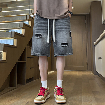 Дънкови къси панталони за мъже, прав силует, микроеластичен памук 78,1%, лято 2025