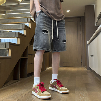 Дънкови къси панталони за мъже, прав силует, микроеластичен памук 78,1%, лято 2025