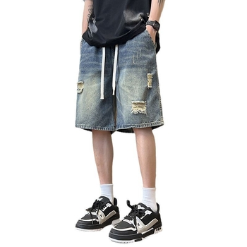 Дънкови къси панталони за мъже, прав силует, микроеластичен памук 78,1%, лято 2025