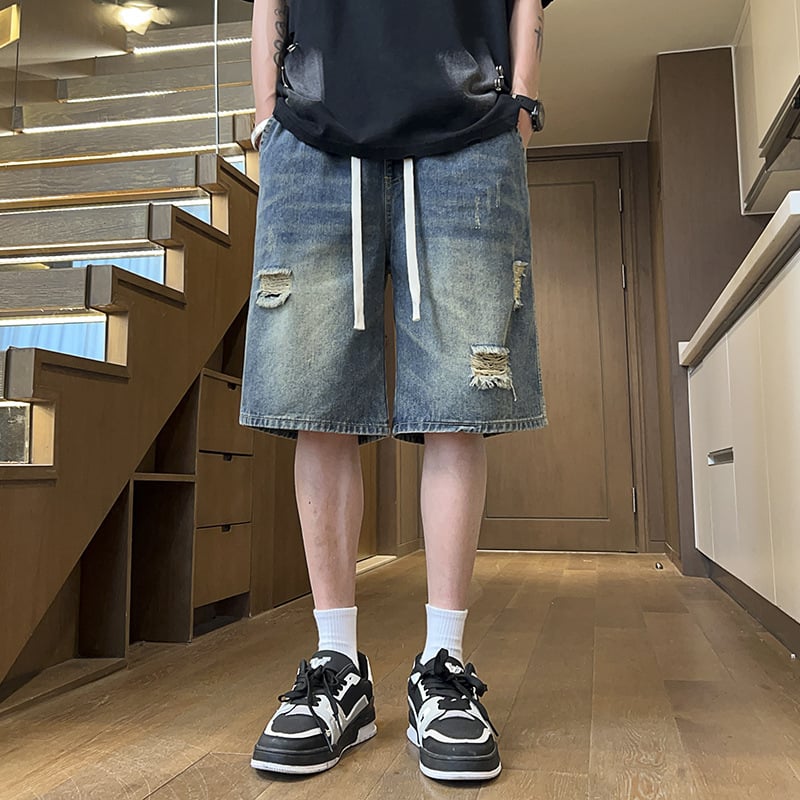 Дънкови къси панталони за мъже, прав силует, микроеластичен памук 78,1%, лято 2025