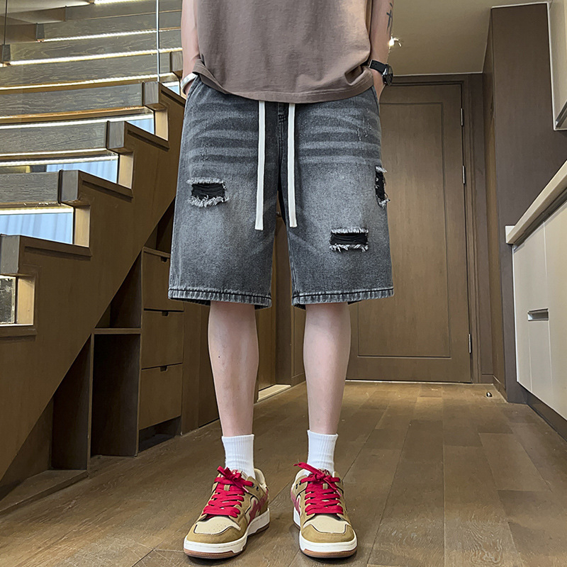 Дънкови къси панталони за мъже, прав силует, микроеластичен памук 78,1%, лято 2025