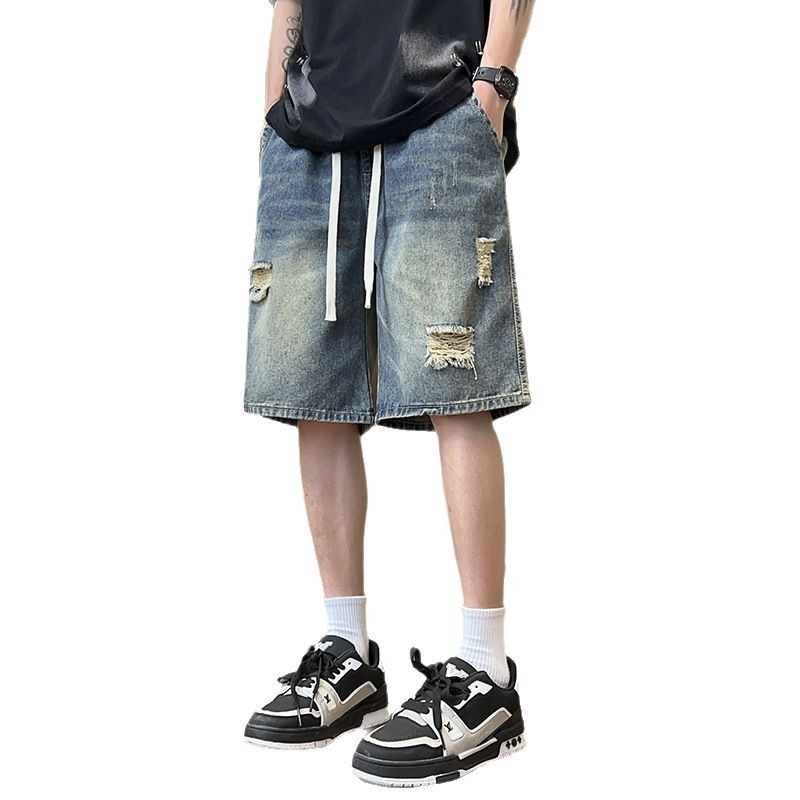 Дънкови къси панталони за мъже, прав силует, микроеластичен памук 78,1%, лято 2025