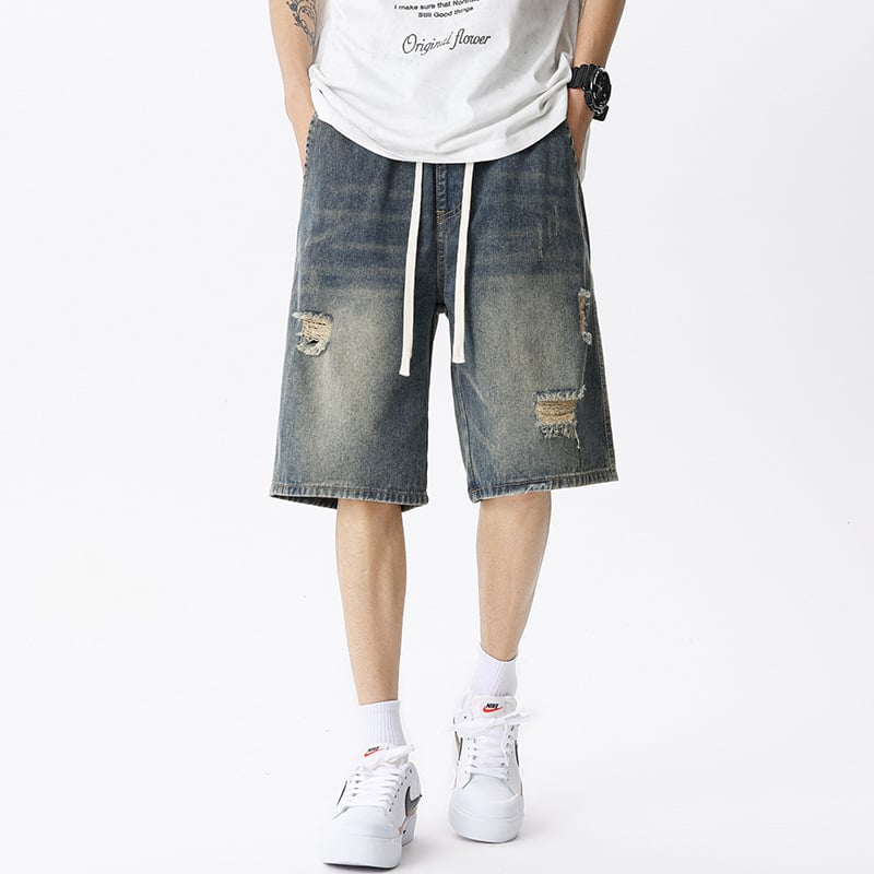 Дънкови къси панталони за мъже, прав силует, микроеластичен памук 78,1%, лято 2025