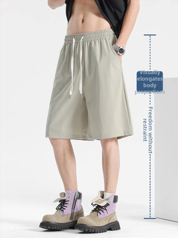 Мъжки бързосъхнещи къси панталони Ice Silk плат, прав силует, найлон, микроеластичност, спортно-лек стил