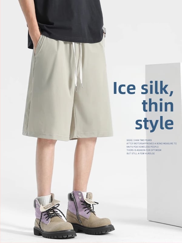 Мъжки бързосъхнещи къси панталони Ice Silk плат, прав силует, найлон, микроеластичност, спортно-лек стил