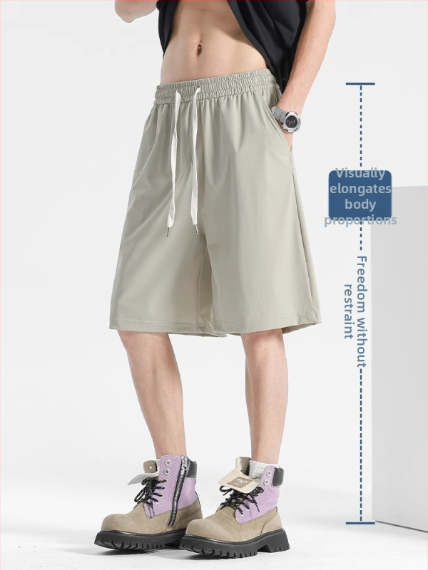 Мъжки бързосъхнещи къси панталони Ice Silk плат, прав силует, найлон, микроеластичност, спортно-лек стил