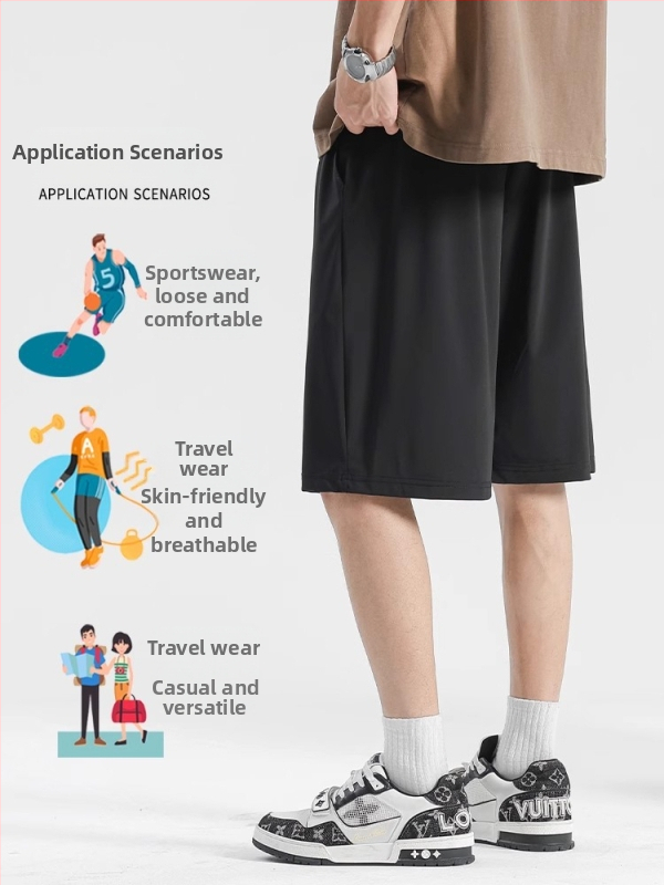 Мъжки бързосъхнещи къси панталони Ice Silk плат, прав силует, найлон, микроеластичност, спортно-лек стил