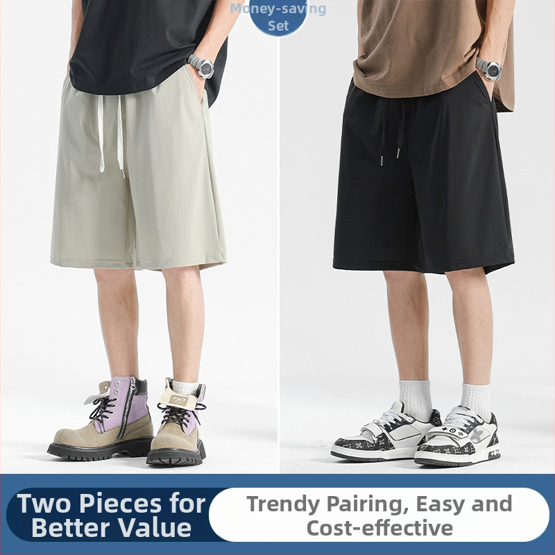 Мъжки бързосъхнещи къси панталони Ice Silk плат, прав силует, найлон, микроеластичност, спортно-лек стил