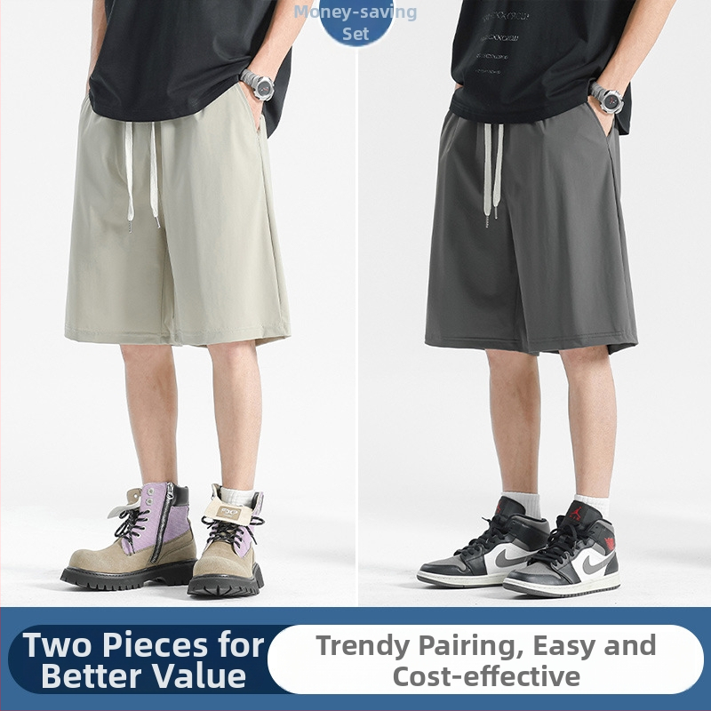 Мъжки бързосъхнещи къси панталони Ice Silk плат, прав силует, найлон, микроеластичност, спортно-лек стил