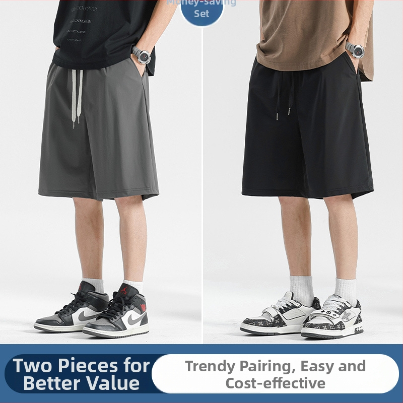 Мъжки бързосъхнещи къси панталони Ice Silk плат, прав силует, найлон, микроеластичност, спортно-лек стил