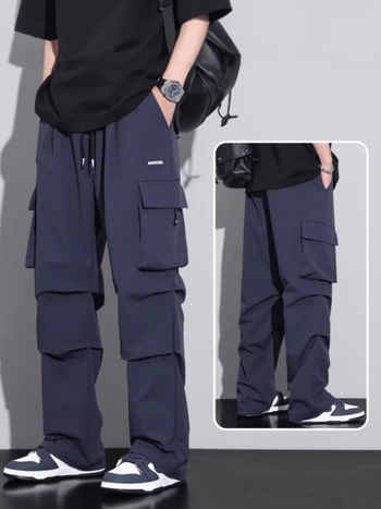 Мъжки панталони с прав крак, полиестерово влакно, ниска талия, летни