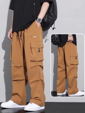 Мъжки панталони с прав крак, полиестерово влакно, ниска талия, летни