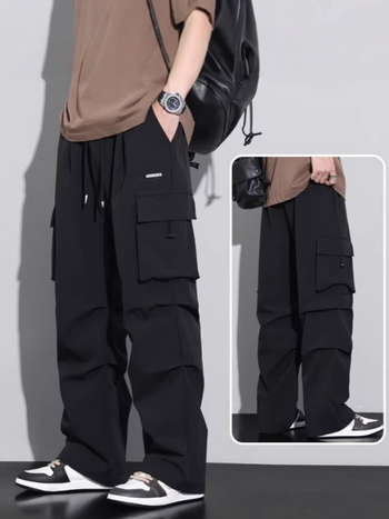 Мъжки панталони с прав крак, полиестерово влакно, ниска талия, летни