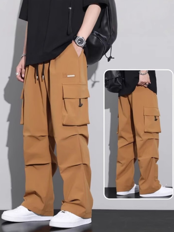 Мъжки панталони с прав крак, полиестерово влакно, ниска талия, летни