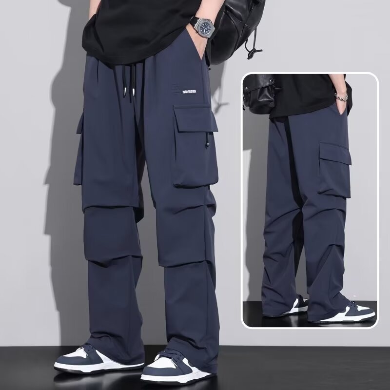 Мъжки панталони с прав крак, полиестерово влакно, ниска талия, летни