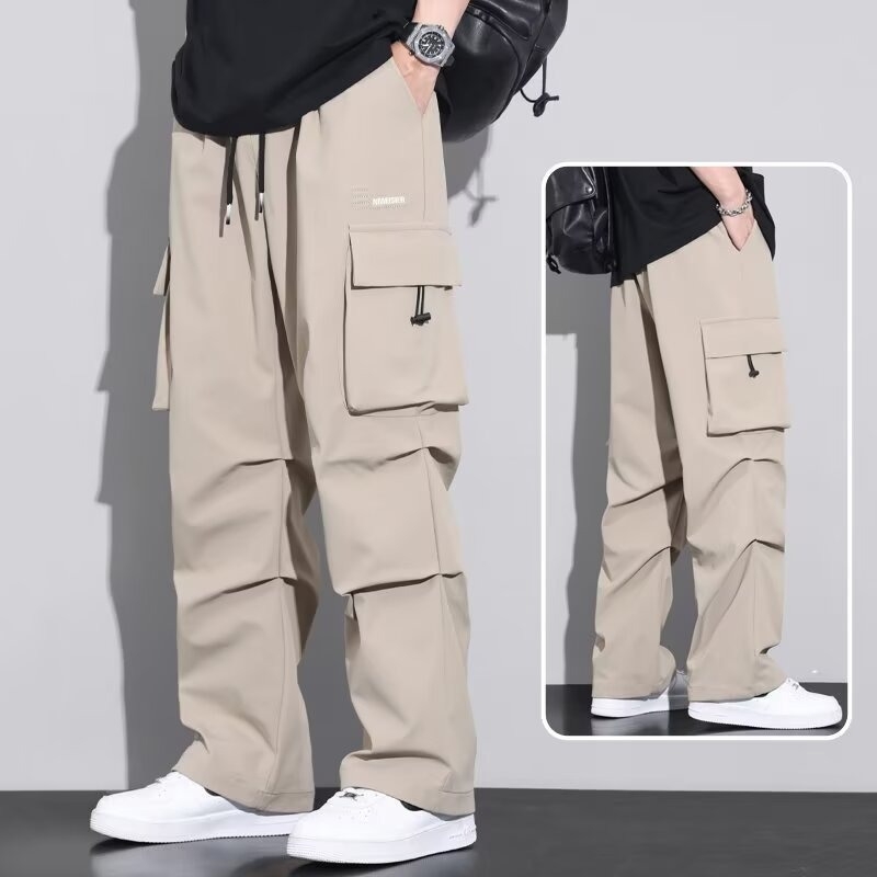 Мъжки панталони с прав крак, полиестерово влакно, ниска талия, летни