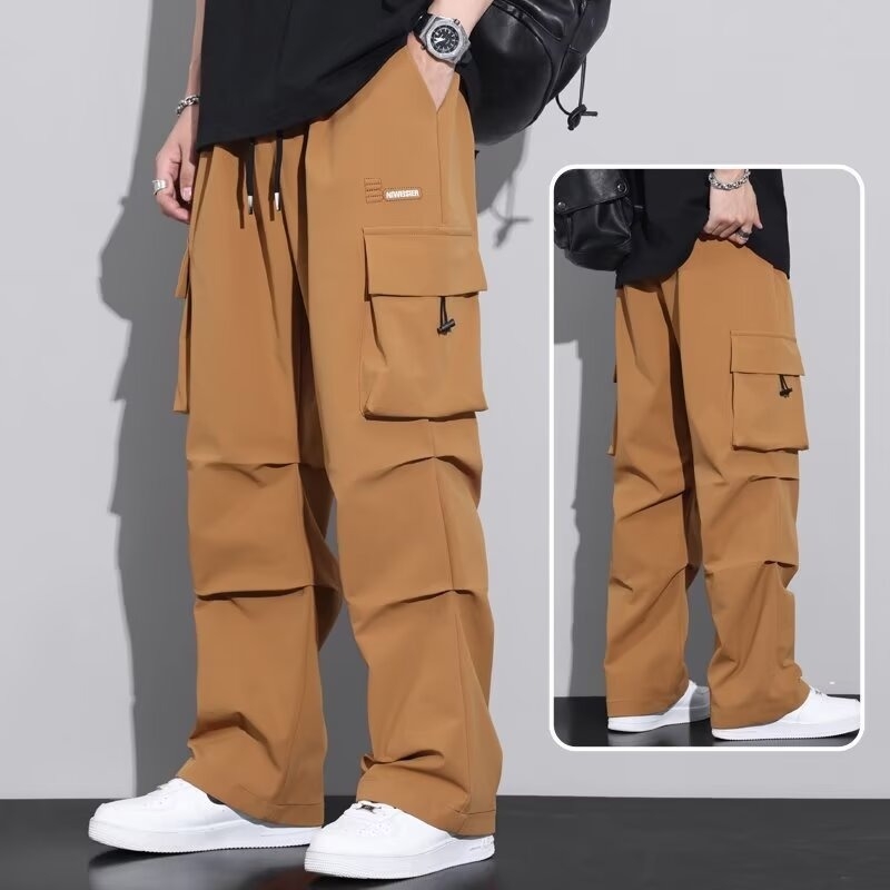 Мъжки панталони с прав крак, полиестерово влакно, ниска талия, летни