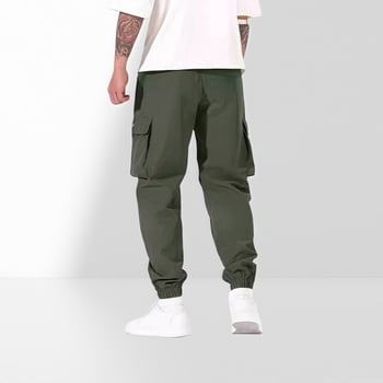 Мъжки работни панталони със свободна кройка и множество джобове, връзка с шнур в талията, полиестерно-смесена материя, подходящи за пролет и есен