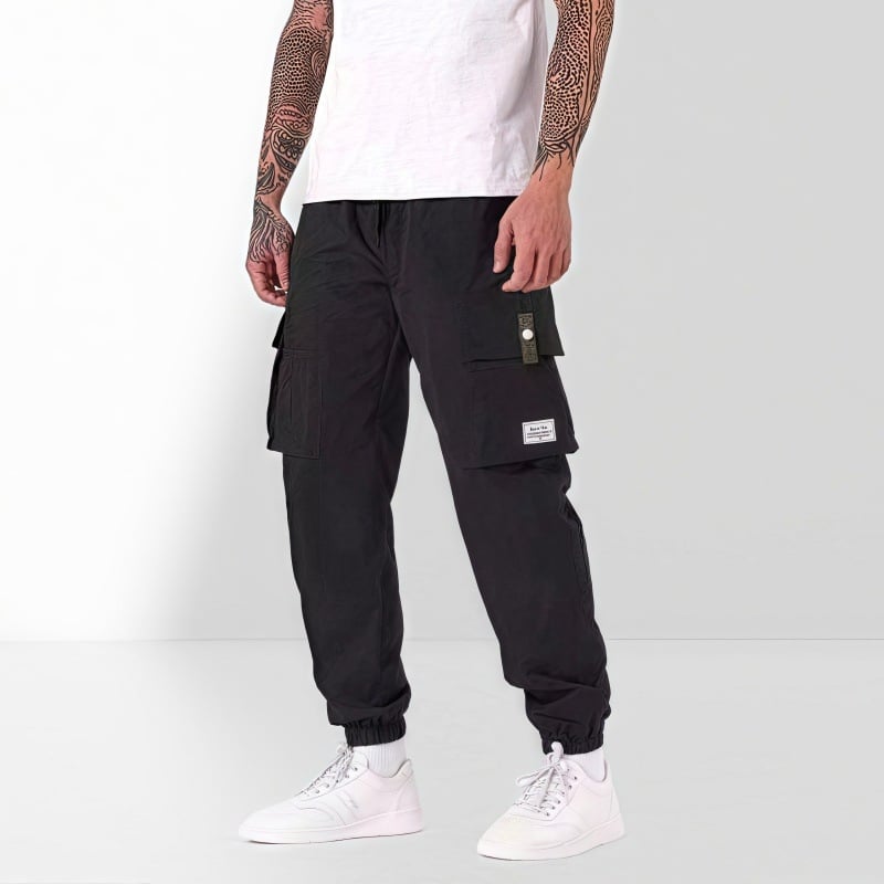 Мъжки работни панталони със свободна кройка и множество джобове, връзка с шнур в талията, полиестерно-смесена материя, подходящи за пролет и есен