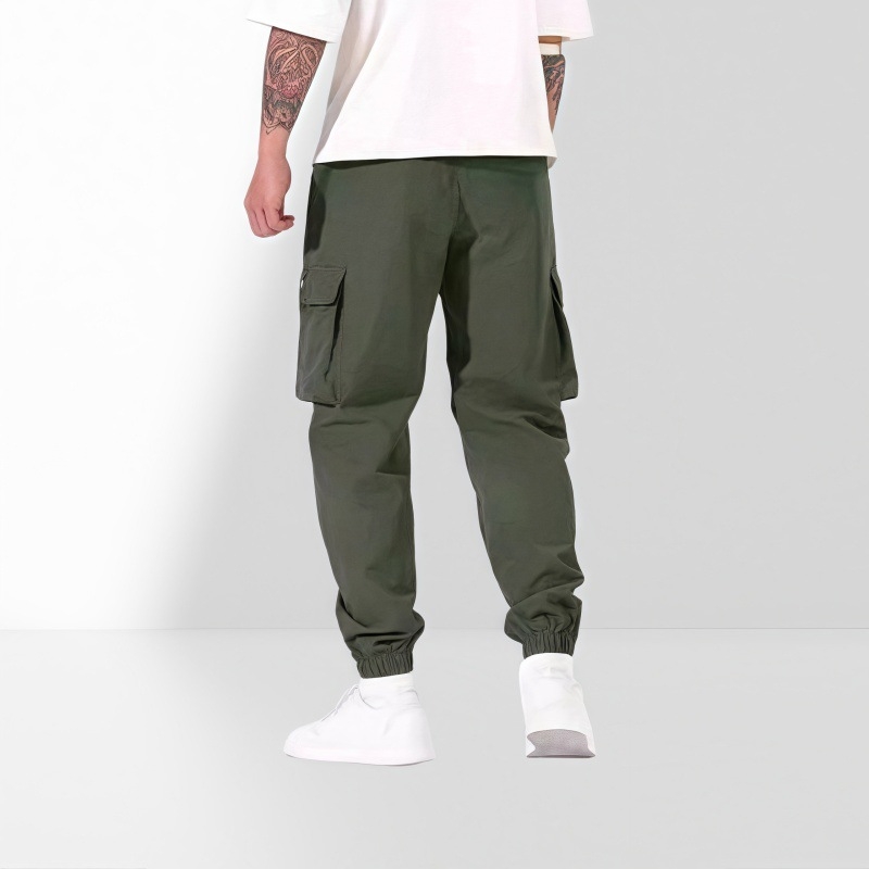 Мъжки работни панталони със свободна кройка и множество джобове, връзка с шнур в талията, полиестерно-смесена материя, подходящи за пролет и есен