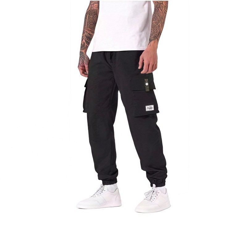 Мъжки работни панталони със свободна кройка и множество джобове, връзка с шнур в талията, полиестерно-смесена материя, подходящи за пролет и есен