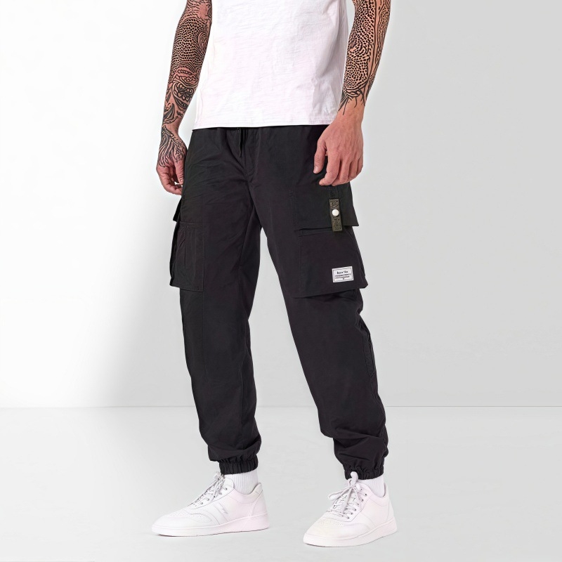 Мъжки работни панталони със свободна кройка и множество джобове, връзка с шнур в талията, полиестерно-смесена материя, подходящи за пролет и есен