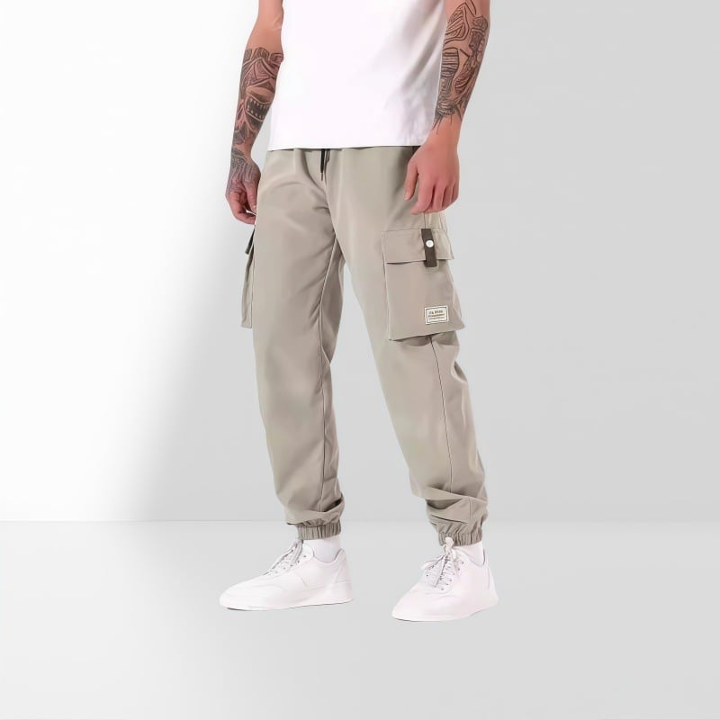Мъжки работни панталони със свободна кройка и множество джобове, връзка с шнур в талията, полиестерно-смесена материя, подходящи за пролет и есен