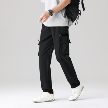 Свободни спортно-ежедневни панталони в стил cargo със множество джобове, средна талия, без колан, закопчаване с връзка, еластичен полиестер, дишащи, за пролет-есен