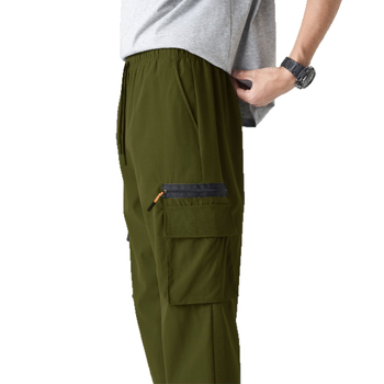 Свободни спортно-ежедневни панталони в стил cargo със множество джобове, средна талия, без колан, закопчаване с връзка, еластичен полиестер, дишащи, за пролет-есен