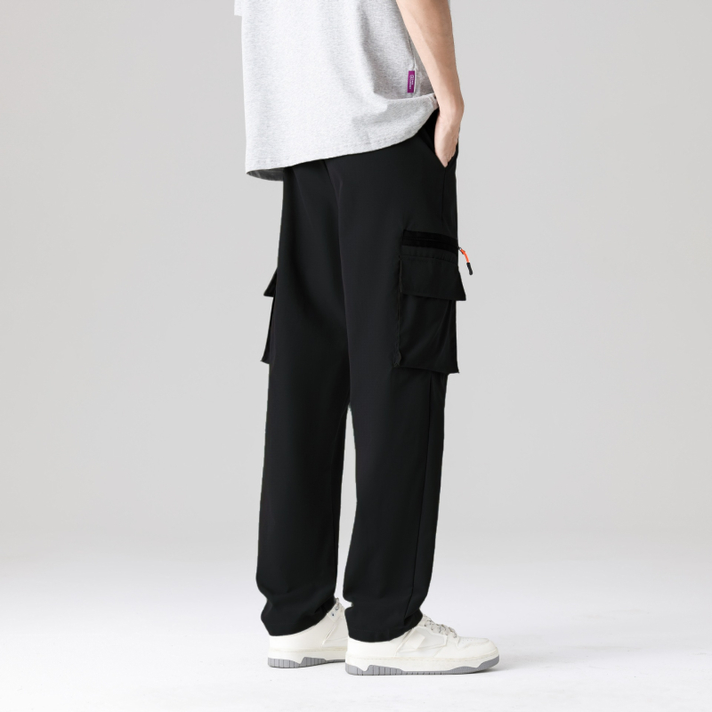 Свободни спортно-ежедневни панталони в стил cargo със множество джобове, средна талия, без колан, закопчаване с връзка, еластичен полиестер, дишащи, за пролет-есен