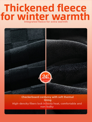 Meeste ruudulised corduroy püksid fleece vooderdusega, vaba lõige, keskmine talje, sirge lõige, nööri sulgemine