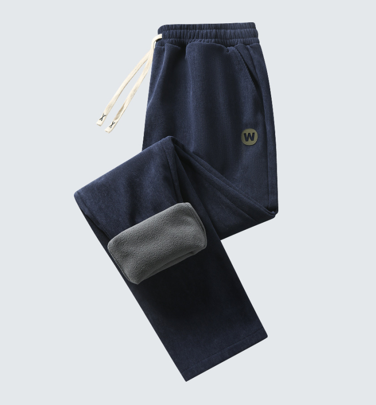 Corduroy подплатени мъжки ежедневни панталони — дебели и топли, еластична талия, права кройка