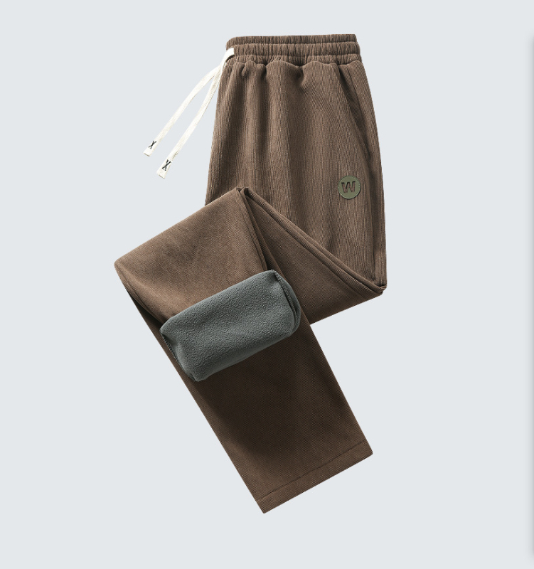Corduroy подплатени мъжки ежедневни панталони — дебели и топли, еластична талия, права кройка