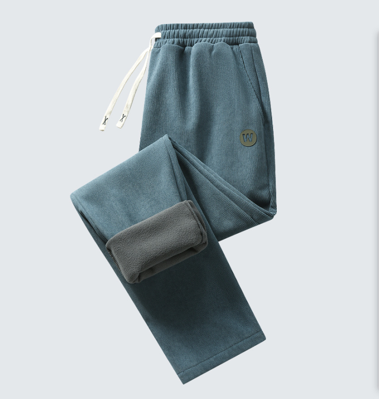 Corduroy подплатени мъжки ежедневни панталони — дебели и топли, еластична талия, права кройка