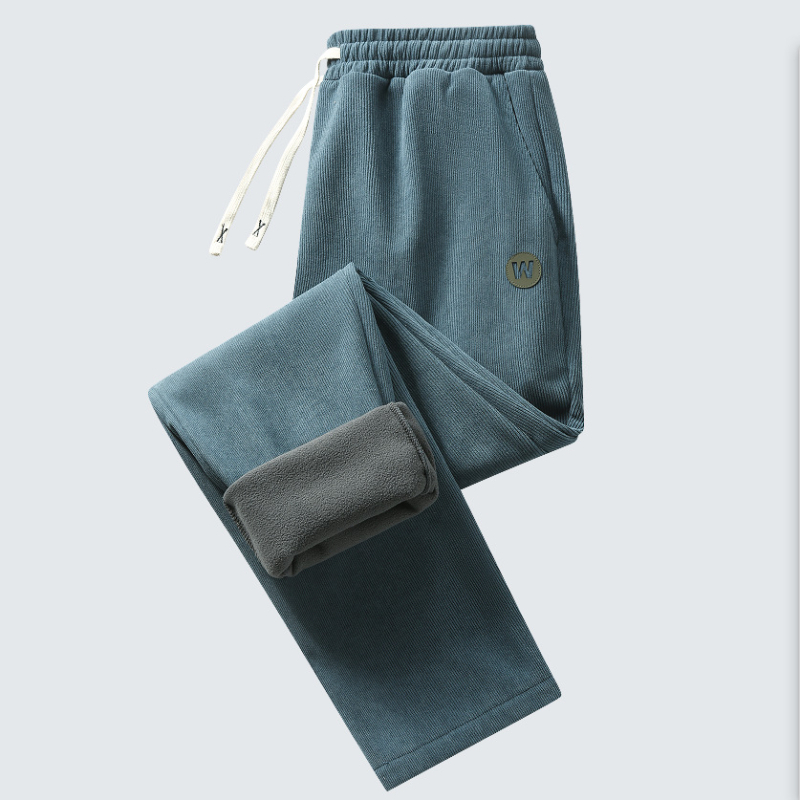 Corduroy подплатени мъжки ежедневни панталони — дебели и топли, еластична талия, права кройка