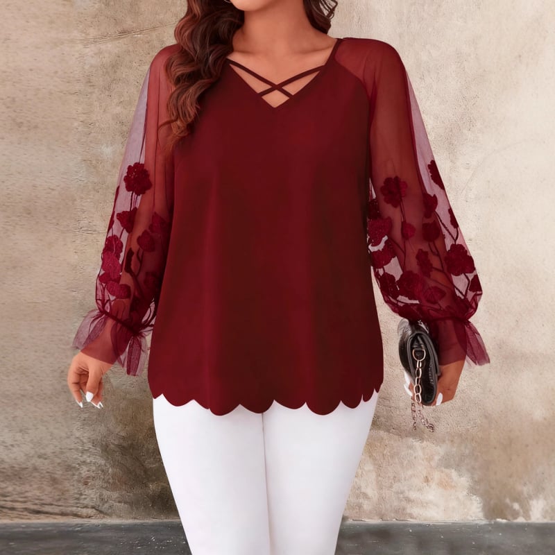 Pika varrukatega särk, V-kaelus, patchwork appliqué kujundus, polüester 95%