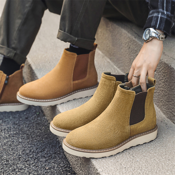 Мъжки Chelsea ботуши - винтидж стил, средна височина, кръгла носка, гумена подметка, PU стелка