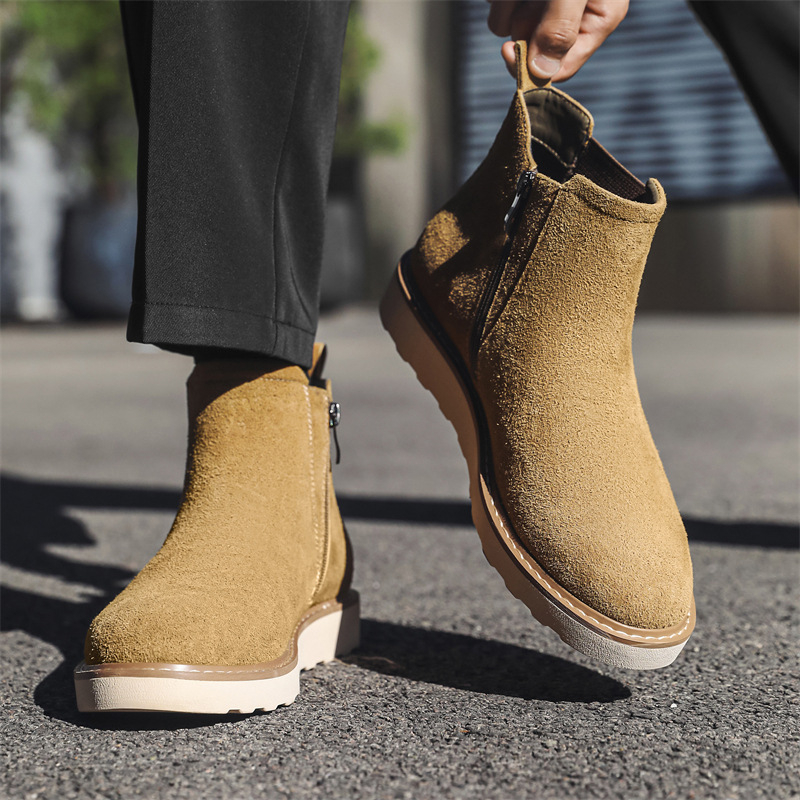 Мъжки Chelsea ботуши - винтидж стил, средна височина, кръгла носка, гумена подметка, PU стелка