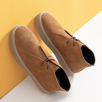 Мартин ботуши за мъже, зимни обувки от Nubuk велур, каучукова подметка, нисък ток, кръгъл нос