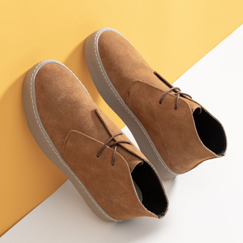 Мартин ботуши за мъже, зимни обувки от Nubuk велур, каучукова подметка, нисък ток, кръгъл нос