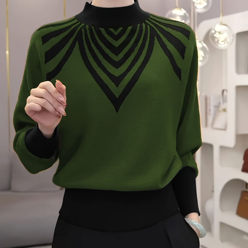 Свитер със смес от вискоза и полиестер, свободна кройка, дълъг ръкав, полутурникел яка