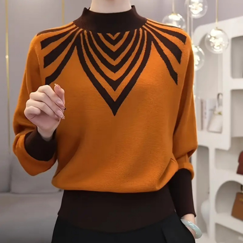 Свитер със смес от вискоза и полиестер, свободна кройка, дълъг ръкав, полутурникел яка